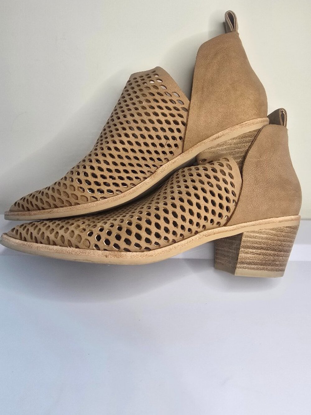 Dolce Vita Bianca Nubuck Perforated Tan Booties - Picture 6 of 7